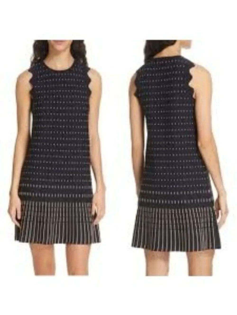 Ted Baker Relioa Metallic Jacquard Navy Gold Sleeveless Knit Dress Size 5 (12-L)
